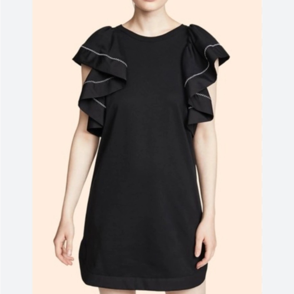 See By Chloe Black Ruffle Sleeve Mini Dress